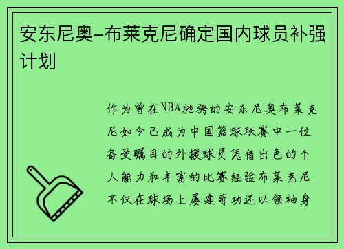 安东尼奥-布莱克尼确定国内球员补强计划